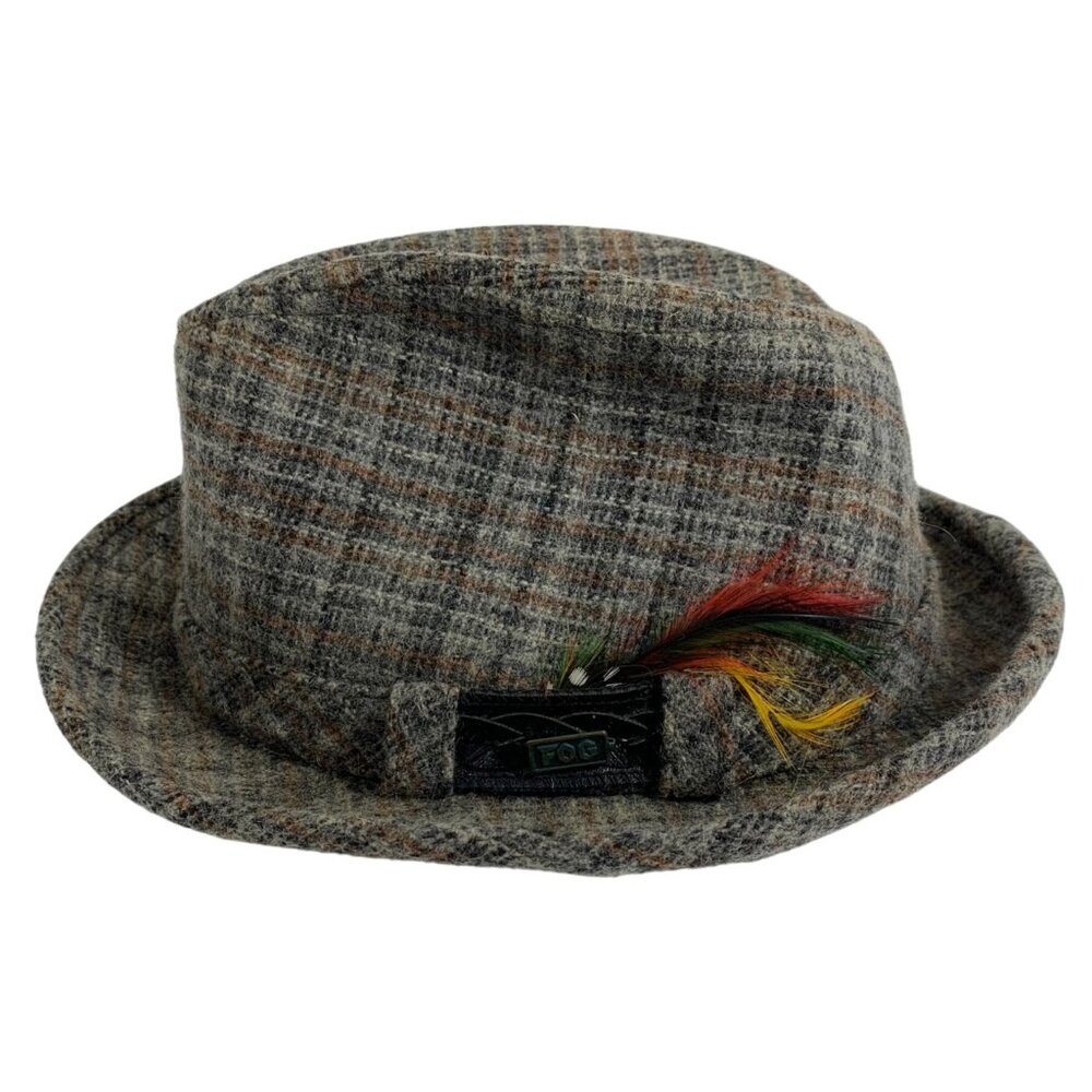 London Fog Fedora Hat Lodger Gray Wool Feather Band Men's Size OS Vintage